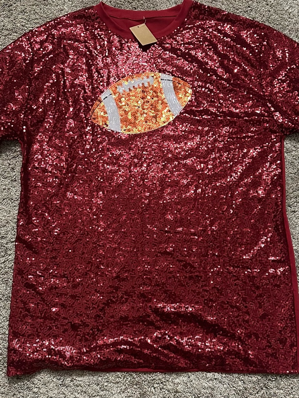 Womens Sequin Football Short Sleeve Tee - Red could be worn as dress